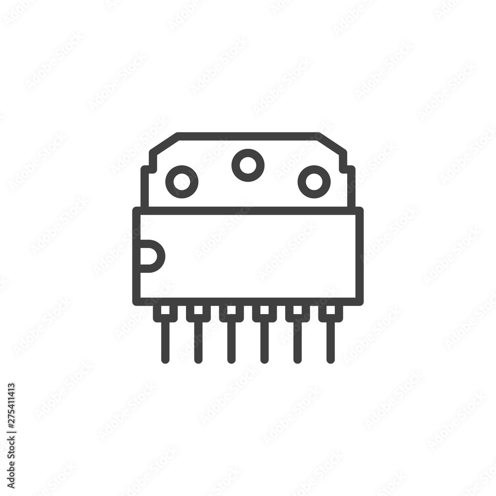 Poster Computer chip line icon. Microcircuit linear style sign for mobile concept and web design. Transistor microchip outline vector icon. Symbol, logo illustration. Vector graphics