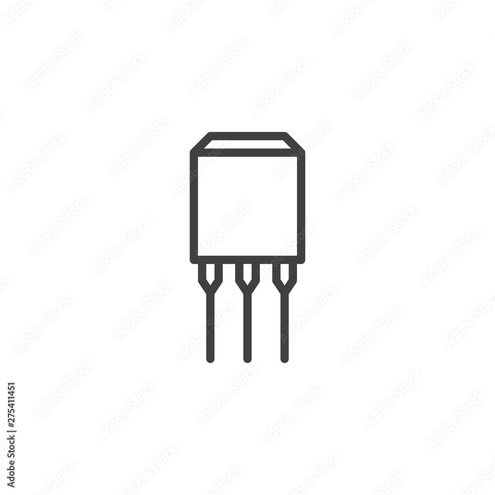 Poster Semiconductor chip with three connections line icon. linear style sign for mobile concept and web design. Transistor outline vector icon. Symbol, logo illustration. Vector graphics
