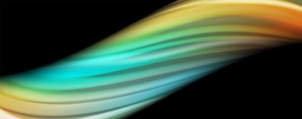 Abstract wave lines fluid rainbow style color stripes on black background. Artistic illustration for presentation, app wallpaper, banner or poster