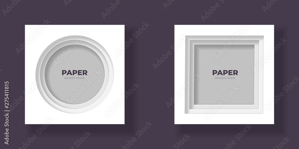 Aufkleber vector cut out paper frame template set. round and square frame with easy to recolor and move shadow