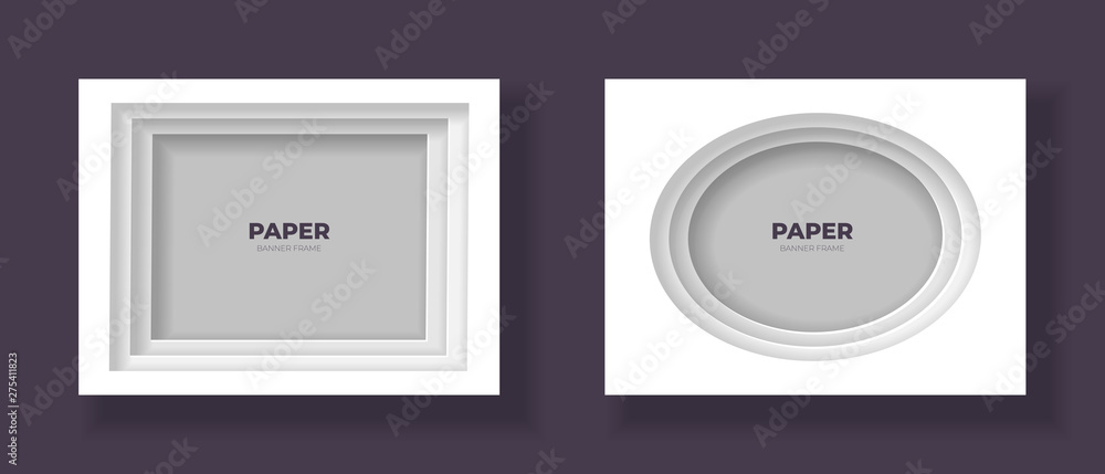 Aufkleber vector cut out paper frame template set. ellipse and rectangle frame with easy to recolor and move s