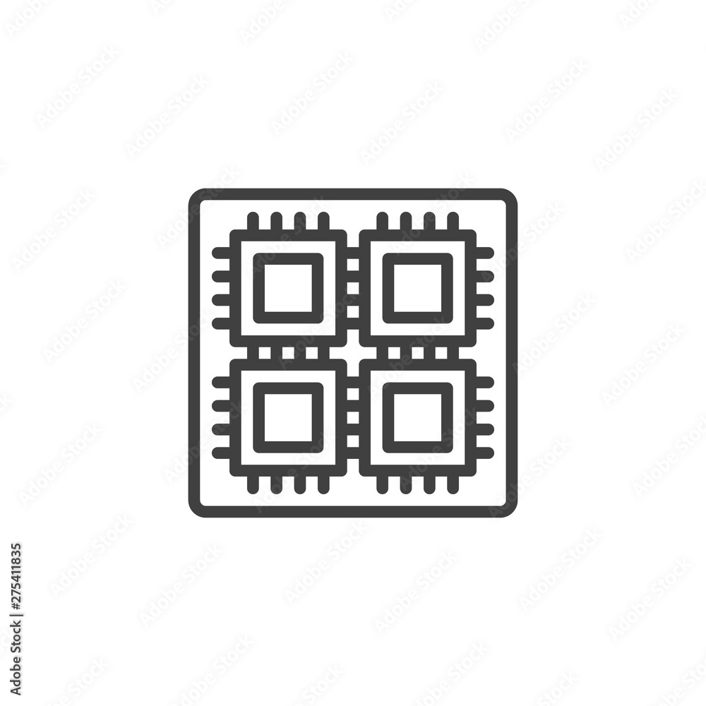 Poster hardware, chip, processor line icon. cpu microchip linear style sign for mobile concept and web desi