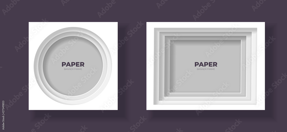 Aufkleber vector cut out paper frame template set. round and rectangle frame with easy to recolor and move sha
