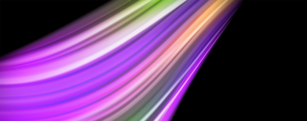 Fluid liquid color wave lines, glowing colorful light effect, abstract composition template. Geometric technology abstract pattern. Movement concept