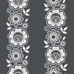 Seamless lace vertivcal long pattern set, horizontal design with roses, flowers and swirls, detailed lace motifs