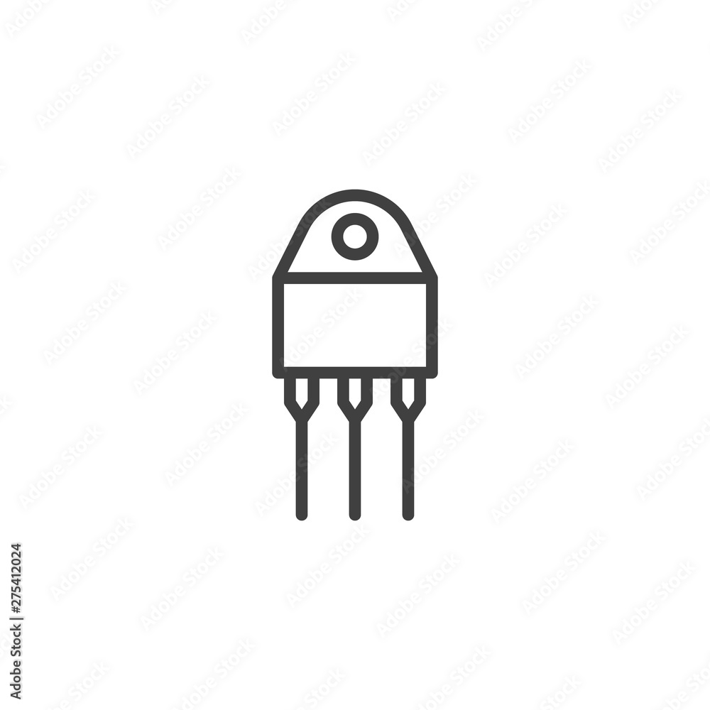 Poster transistor chip line icon. semiconductor device with three connections linear style sign for mobile 
