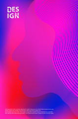 Hashtag beautiful concept gradient vector illustration of sensual redhead woman wearing long gradient hairstyle on blue and purple background.