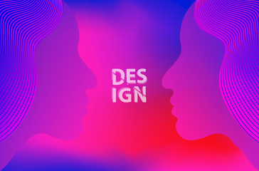 Hashtag beautiful concept gradient vector illustration of sensual redhead woman wearing long gradient hairstyle on blue and purple background.