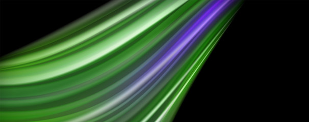 Modern rainbow liquid color flow colorful poster. Wave Liquid shape in black color background. Abstract composition