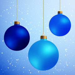 Decorative Design Elements Christmas Balls Isolated on Blue Snowy Background.
