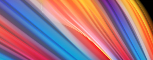 Abstract wave lines fluid rainbow style color stripes on black background. Artistic illustration for presentation, app wallpaper, banner or poster
