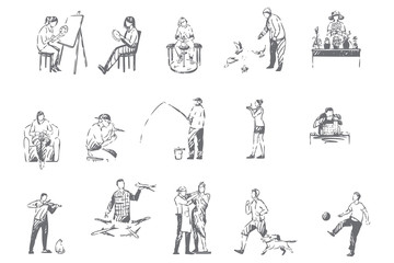 People hobbies, activities concept sketch