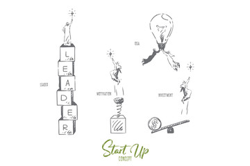 Fototapeta na wymiar Start up, leader, motivation, idea, investment concept sketch