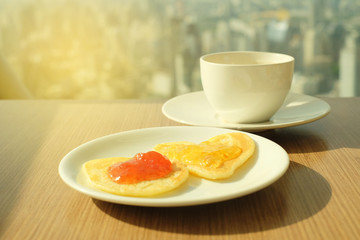 coffee at the building background at the breakfast