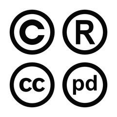 Vector high quality symbols collection set of the copyright registered trademark public domain and creative commons symbol 