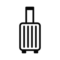 High quality vector logo illustration of a business traveller trolley suitcase (luggage with wheels) black line icon isolated on white background