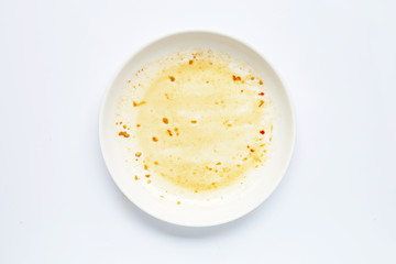 Dirty dish on white background.