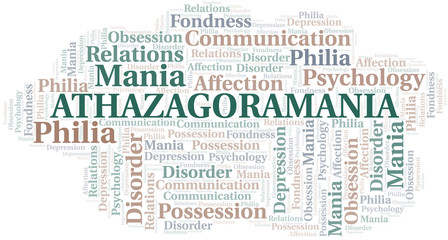 Athazagoramania word cloud. Type of mania, made with text only.