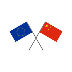 Vector illustration of the European flag and the Chinese flag crossing each other representing the concept of cooperation