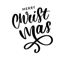 Merry Christmas Calligraphic Inscription Decorated with Golden Stars and Beads