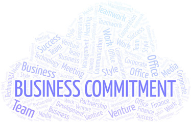 Business Commitment word cloud. Collage made with text only.