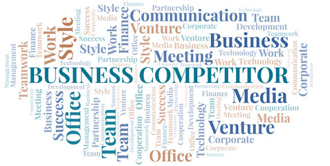 Business Competitor word cloud. Collage made with text only.