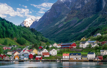 Undredal, small beautiful village at Aurland fjord, Norway.