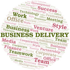 Business Delivery word cloud. Collage made with text only.