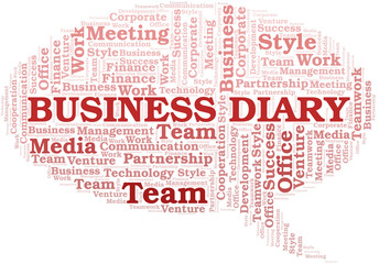 Business Diary word cloud. Collage made with text only.