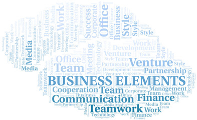 Business Elements word cloud. Collage made with text only.