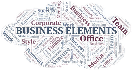 Business Elements word cloud. Collage made with text only.