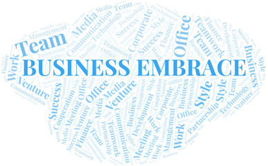 Business Embrace word cloud. Collage made with text only.