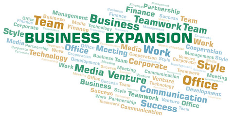 Business Expansion word cloud. Collage made with text only.