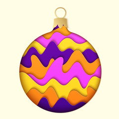 Realistic 3D Paper Cut Isolated Christmas Ball.