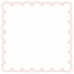 Classic vector square pink frame with arabesques and orient elements. Abstract ornament with place for text. Vintage pattern