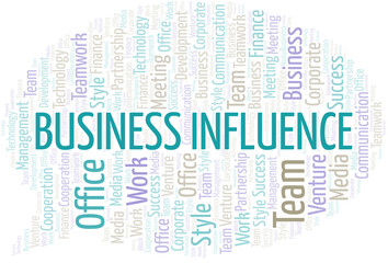 Business Influence word cloud. Collage made with text only.