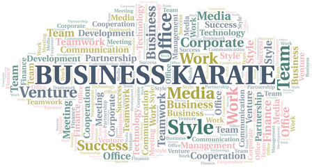 Business Karate word cloud. Collage made with text only.