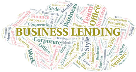 Business Lending word cloud. Collage made with text only.