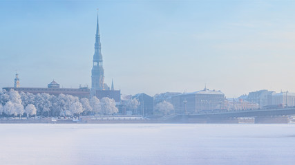 Winter skyline of Latvian capital city Riga Old town