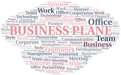 Fototapeta premium Business Plane word cloud. Collage made with text only.