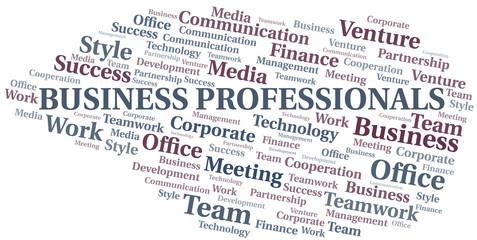 Business Professionals word cloud. Collage made with text only.