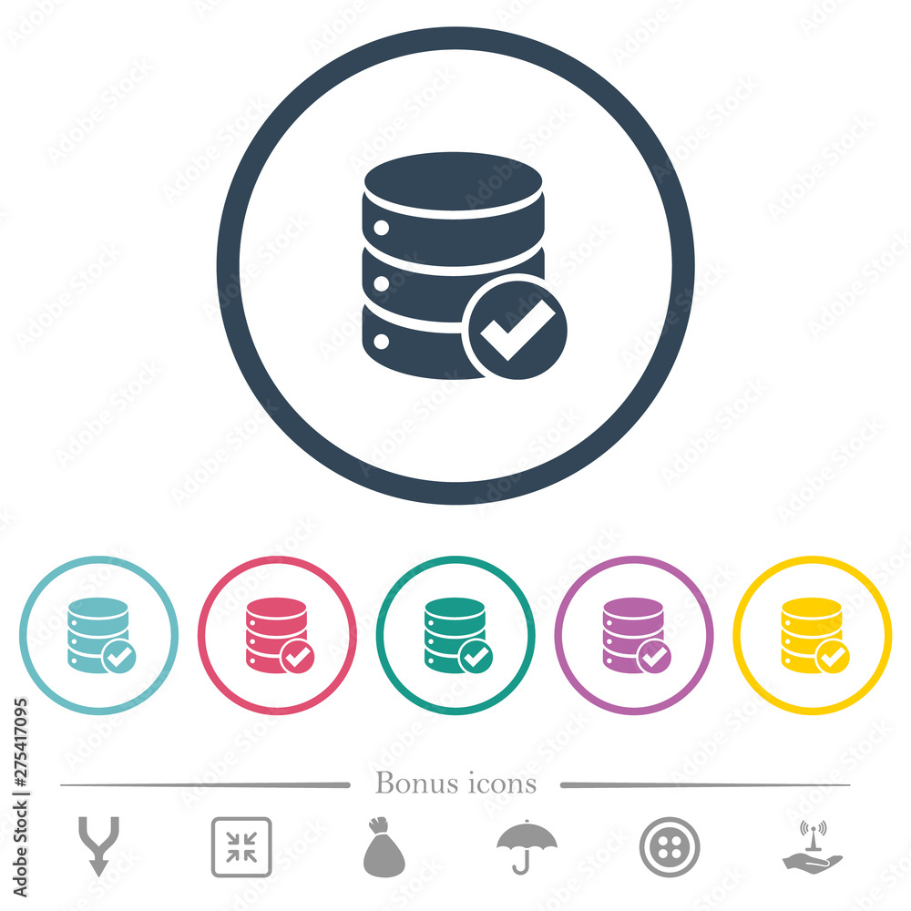 Poster database ok flat color icons in round outlines