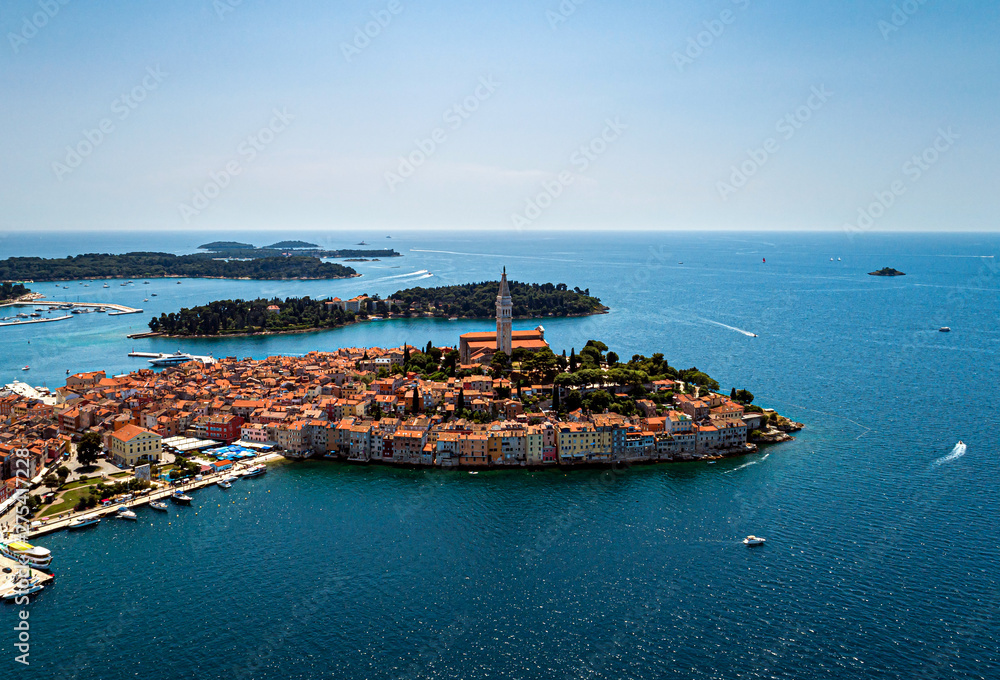 Wall mural the old town of rovinj, istria, croatia travel destination - beautiful aerial view