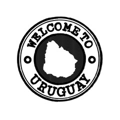 Vector Stamp of welcome to Uruguay with nation map outline in the center.