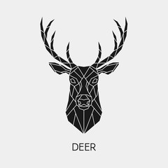 Geometric deer. Polygonal head of animal. Black silhouette. Vector illustration.