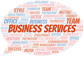 Business Services word cloud. Collage made with text only.