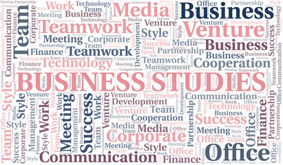 Business Studies word cloud. Collage made with text only.