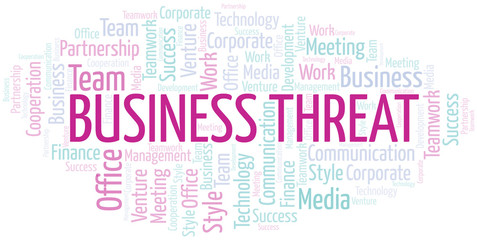 Business Threat word cloud. Collage made with text only.