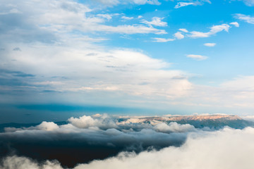 Rocky foggy Mountains cliff and clouds Landscape Travel aerial view serene scenery wild nature