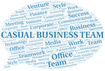 Casual Business Team word cloud. Collage made with text only.